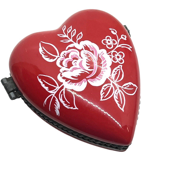 Hallmark Heart Trinket Box Porcelain Rose Painted Detail Retro Valentine Love - Picture 1 of 16